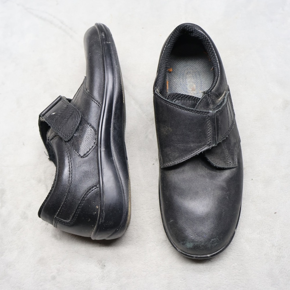 Orthofeet Women 9B Walking‎ Shoes Black Arcadia Leather Hook Loop Strap Comfort